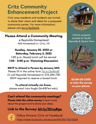 Critz area residents are invited to community meetings to share their ideas.